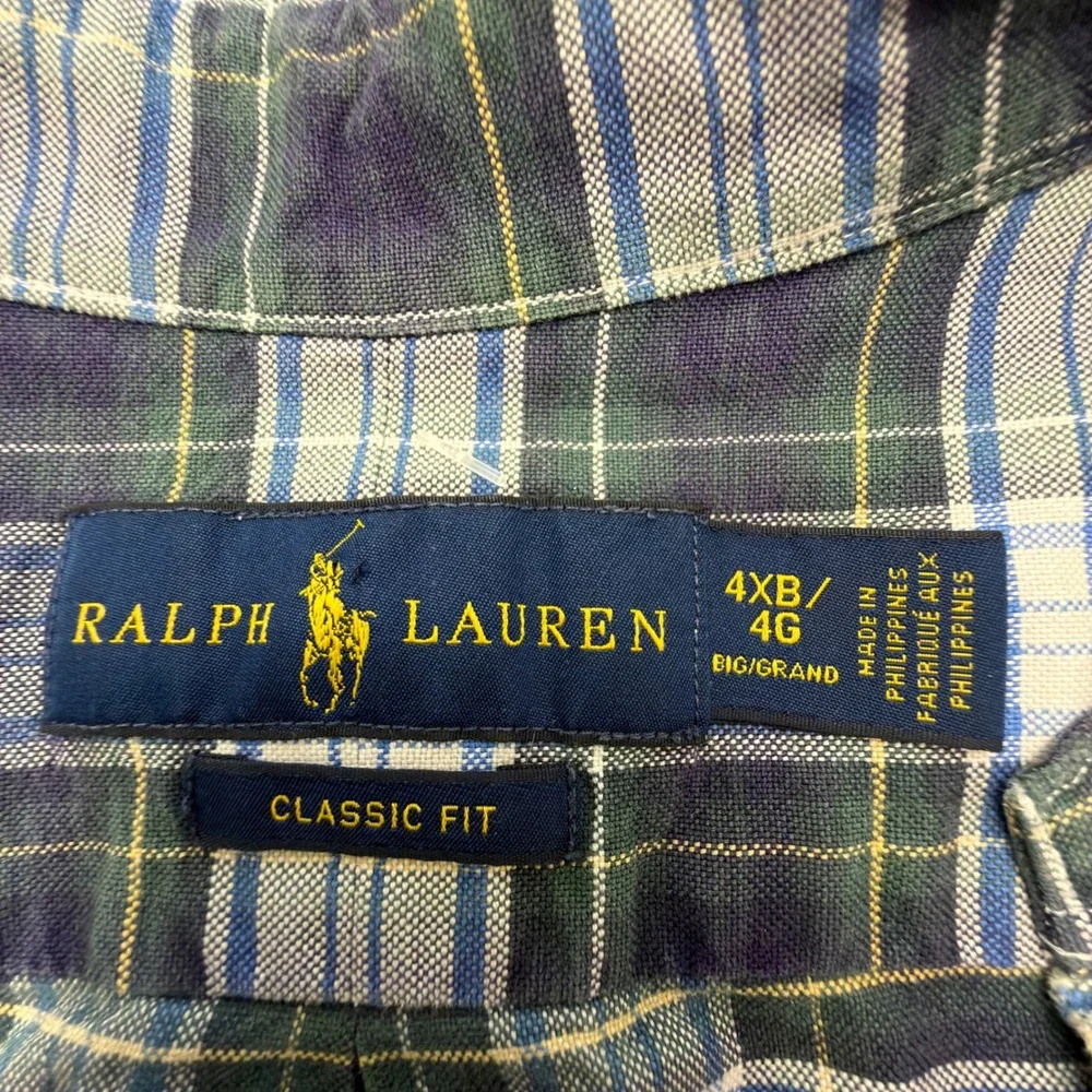 Polo Ralph Lauren Mens 4XB Classic Fit Plaid Button Down Shirt Green Navy Blue